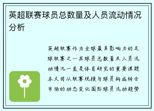 英超联赛球员总数量及人员流动情况分析