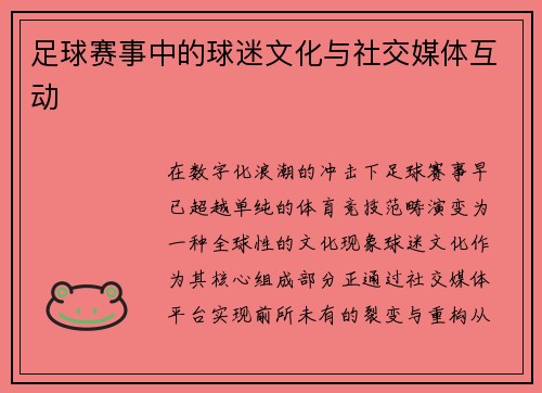 足球赛事中的球迷文化与社交媒体互动