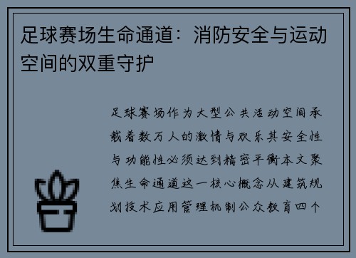 足球赛场生命通道：消防安全与运动空间的双重守护